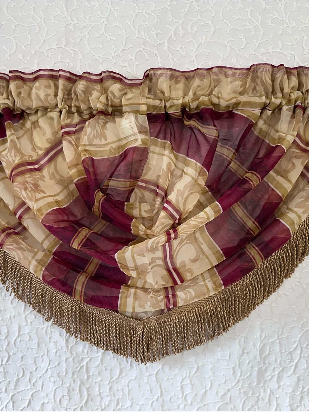 6 Jc Penny Collection Red Gold Paisley Striped Waterfall Valance Rod Pocket